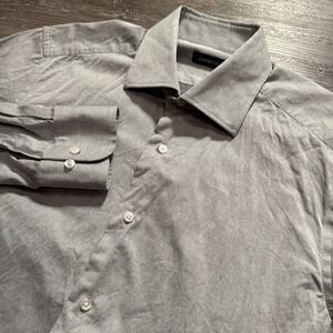 Zanetti Shirt Mens Gray 16 34-35 M Button Up Dress 100% Cotton Preppy Minimal